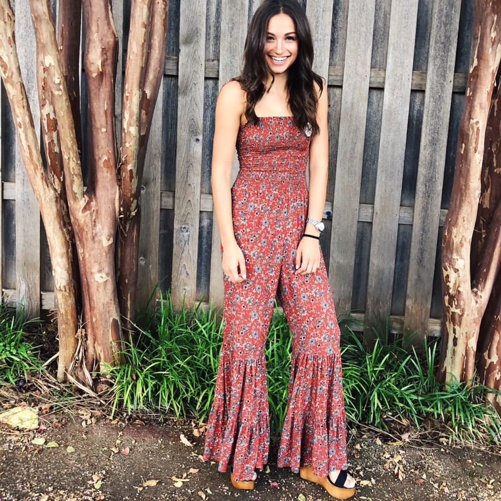 Planet blue floral rust/blue jumpsuit size XS